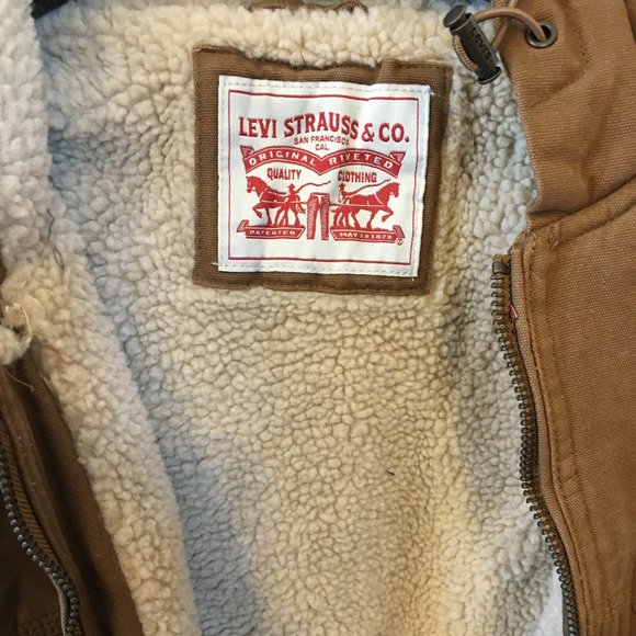 Men's Tall Size Levi's Sherpa-Lined Workwear Bomber Work Jacket Coat Brown XLT - Picture 9 of 11